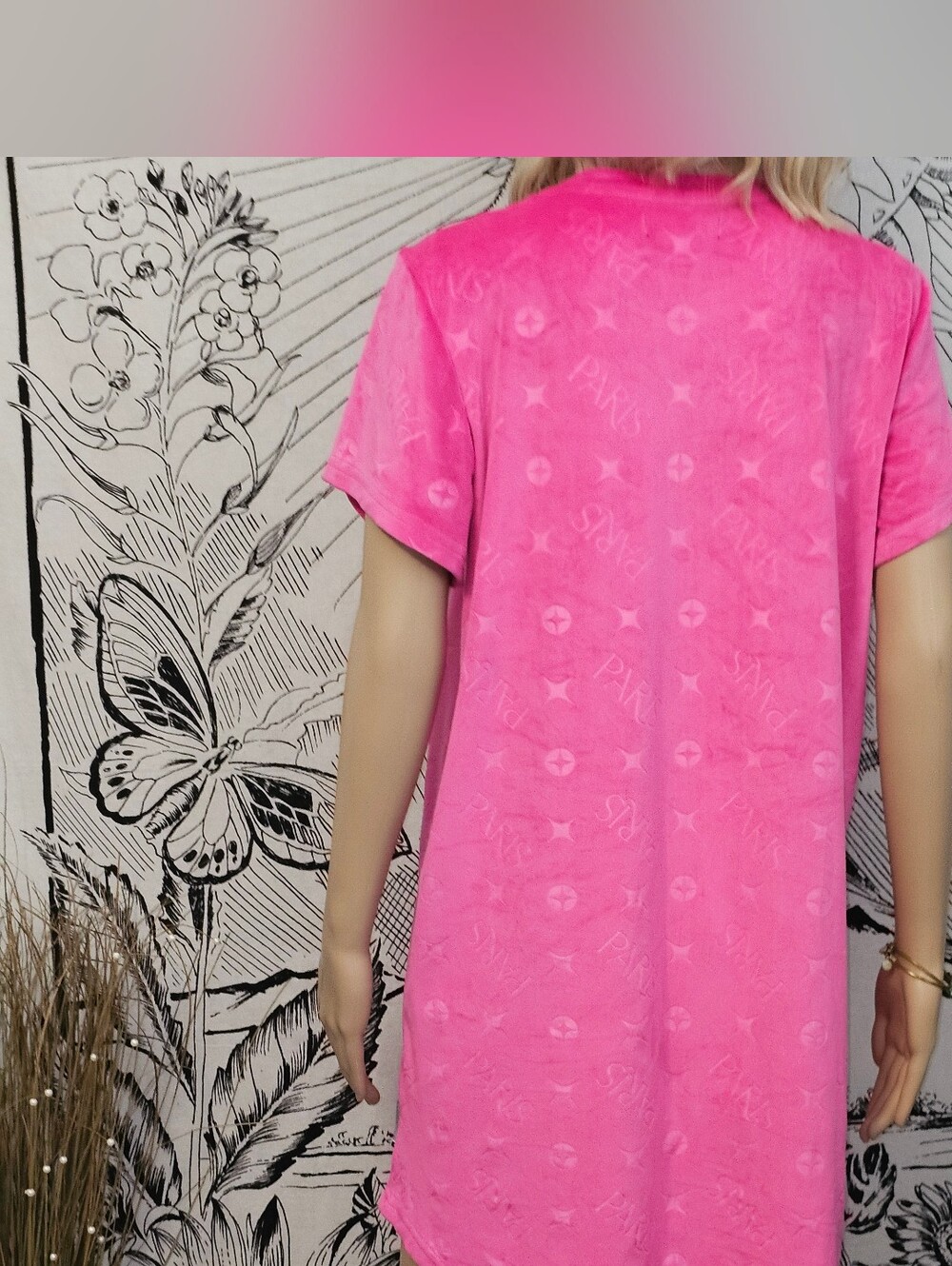 Y2K Paris Hilton Hot Pink Logo Night Shirt Dress Velour Sz Large 'That's Hot' - Picture 6 of 8